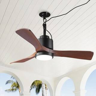 42 in. Indoor/Outdoor Integrated LED Matte Black Dimmable Downrod Mount Ceiling Fan with Light and Remote Control | The Home Depot