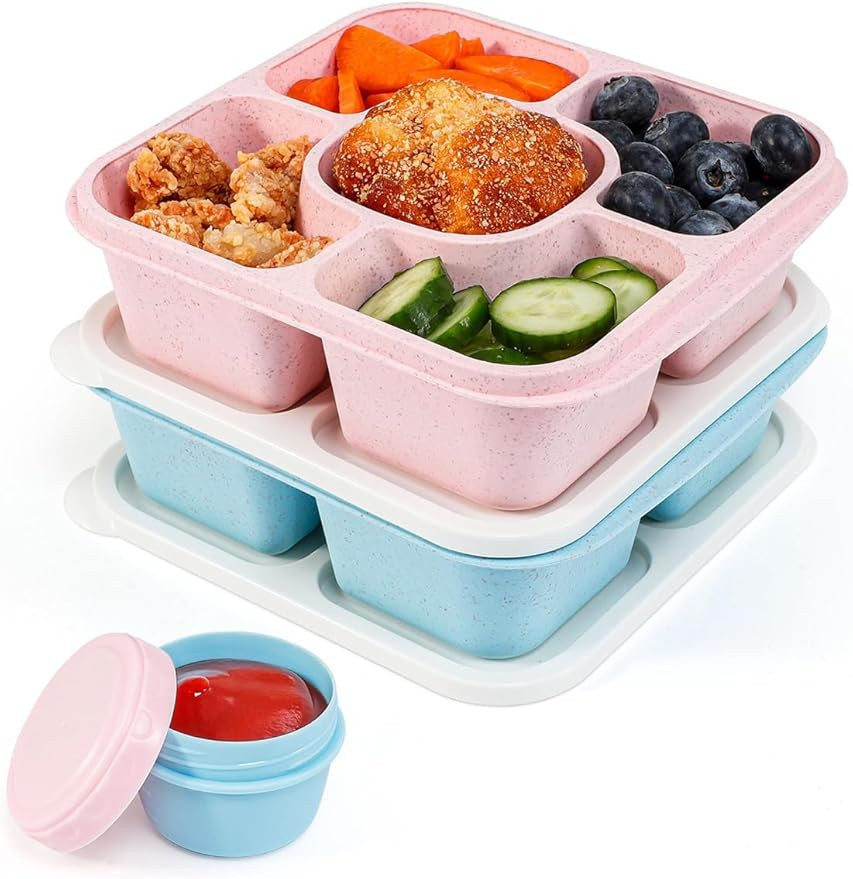 Original Lunchable Snack Containers - 5 Compartments Bento Snack Boxes with 1 Leakproof Small Con... | Amazon (US)