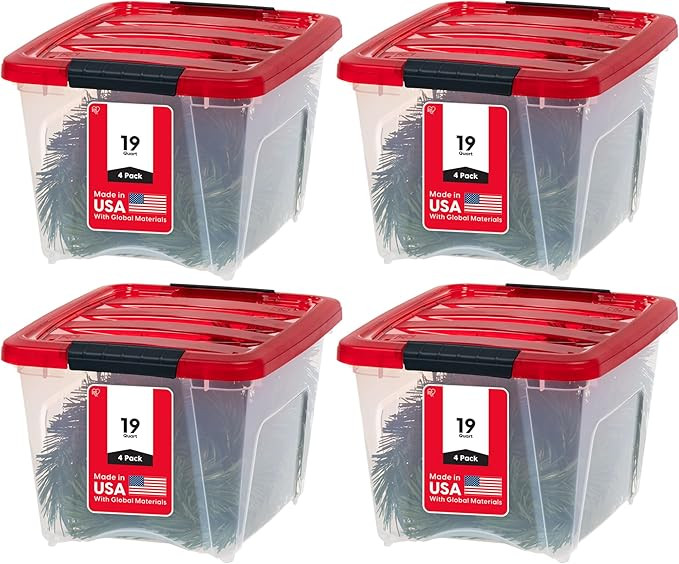 IRIS USA 19 Qt. Stackable Plastic Storage Bins with Lids, 4 Pack - BPA-Free, See-Through Organizi... | Amazon (US)