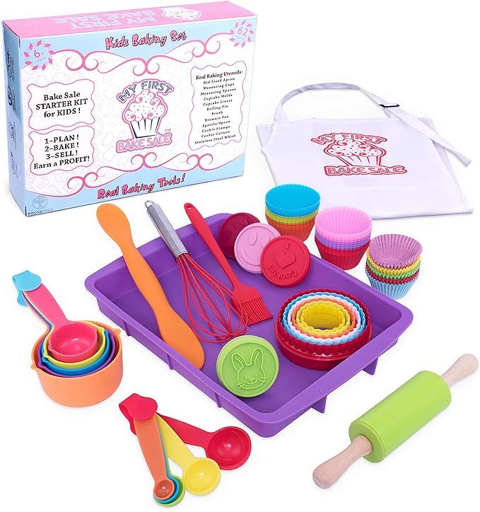 Roundtree My First Bake Sale Kids Baking Set, Kids Cooking Supplies for Making Pastries, Cupcakes... | Amazon (US)