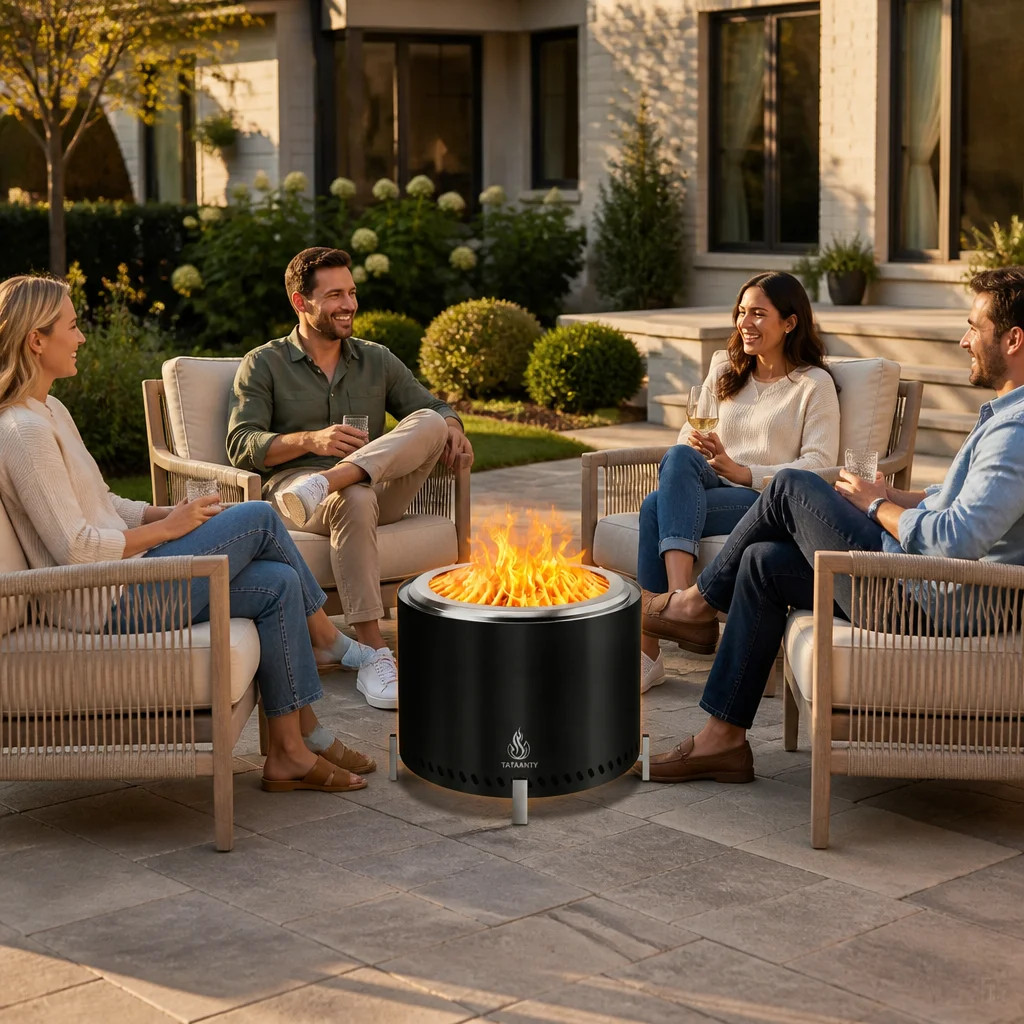 TATAANTY 20" Black Smokeless Fire Pit with Stand, Stainless Steel Wood Burning Portable Outdoor Fireplace for Patio, Camping & Backyard | Wayfair North America