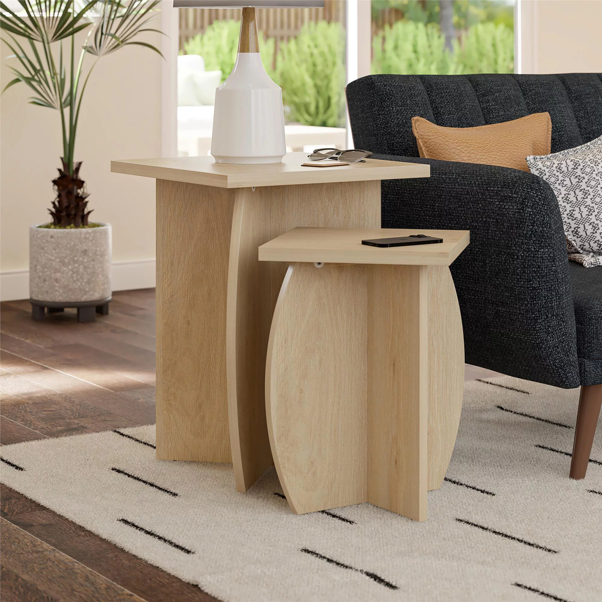 Novogratz Voler Set of 2 Minimalist Nesting End Tables, Light Oak | Walmart (US)