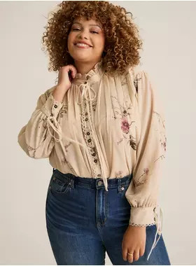 Festi Pleated Ruffle Neck Blouse | Torrid (US & Canada)