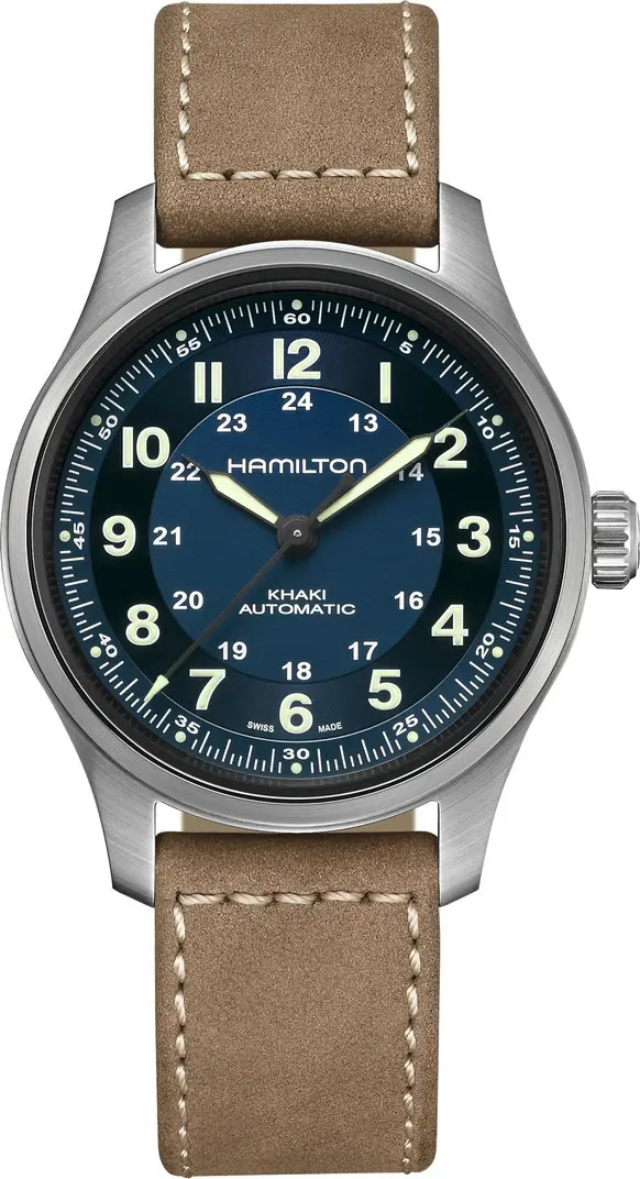 Hamilton Khaki Field Titanium Automatic Leather Strap Watch, 42mm | Nordstrom | Nordstrom