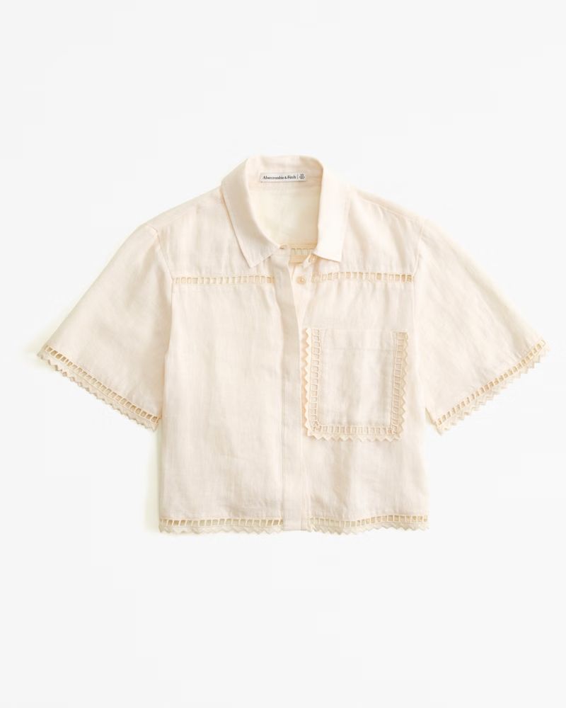 Short-Sleeve Linen Embroidered Shirt | Abercrombie & Fitch (US)