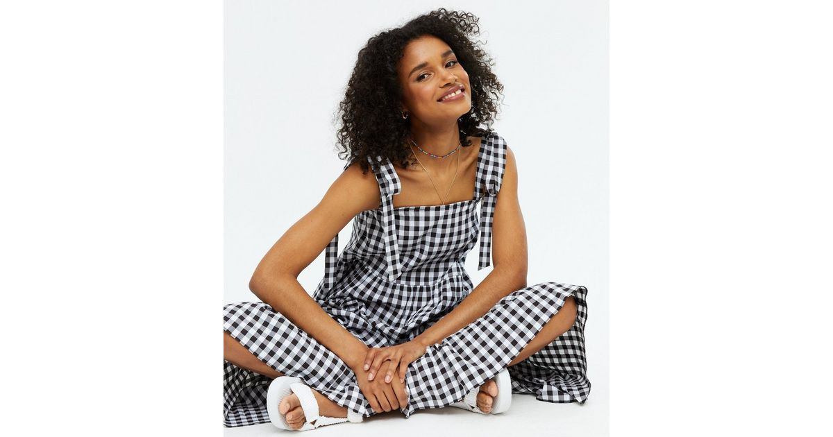 Black Check Tie Strap Tiered Midi Smock Dress
						
						Add to Saved Items
						Remove from S... | New Look (UK)