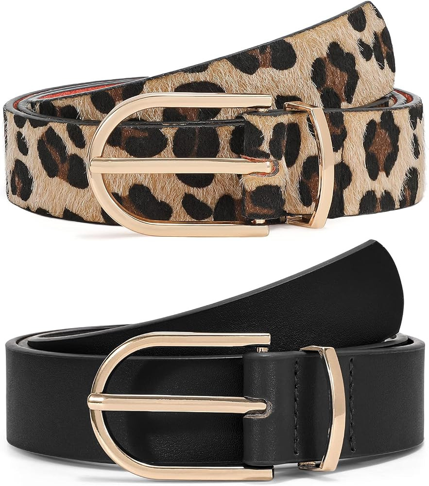 VONMELLI 2 Pack Women's Belts for Jeans Pants Fashion Gold Buckle Ladies Dress Belt | Amazon (US)