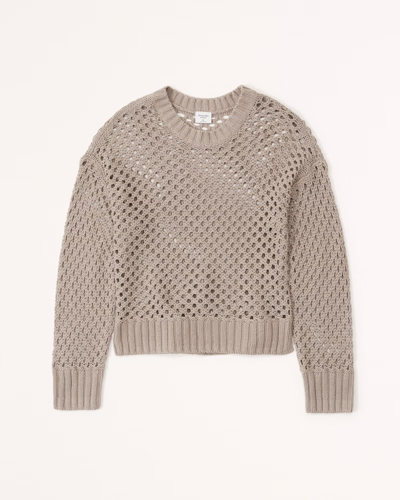 Long-Sleeve Crochet Crew Top | Abercrombie & Fitch (US)