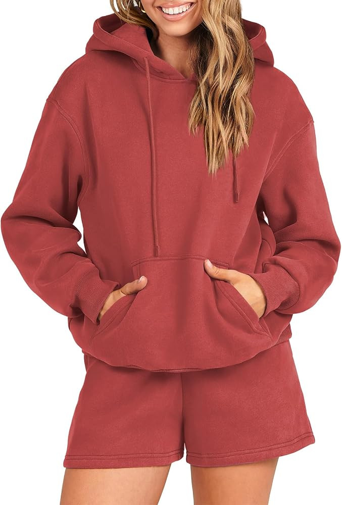 ANRABESS Women 2 Piece Outfits Short Sweatsuit Drawstring Oversized Hoodie Sweatshirt Tracksuit L... | Amazon (US)