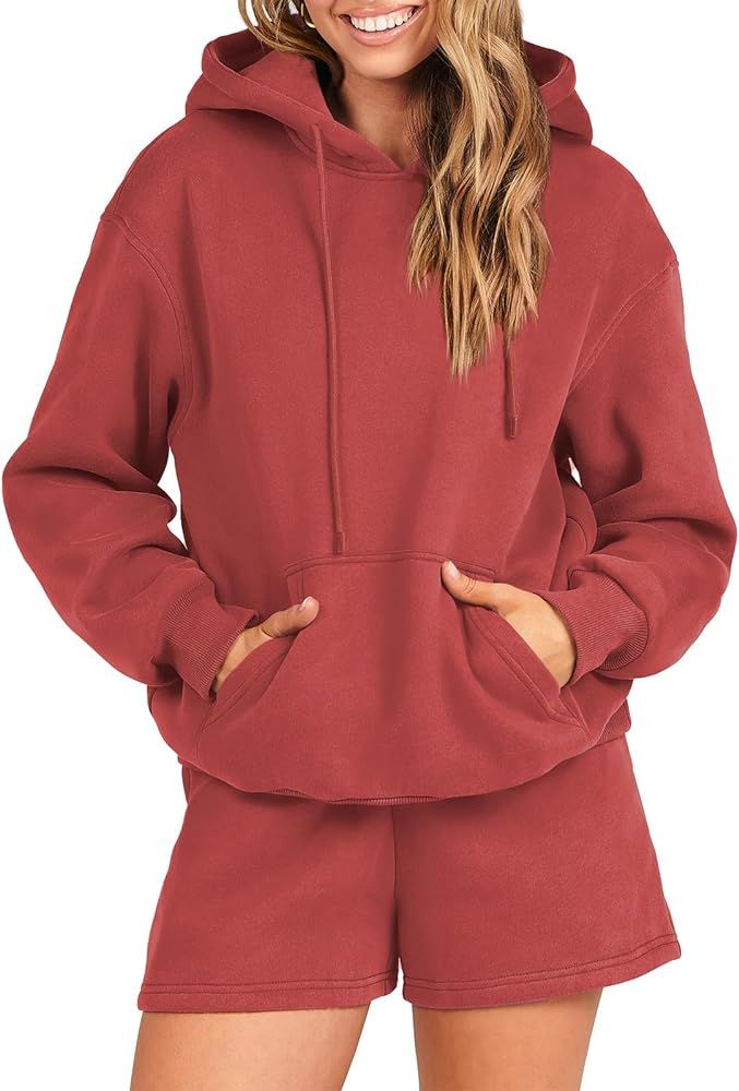 ANRABESS Women 2 Piece Outfits Short Sweatsuit Drawstring Oversized Hoodie Sweatshirt Tracksuit L... | Amazon (US)