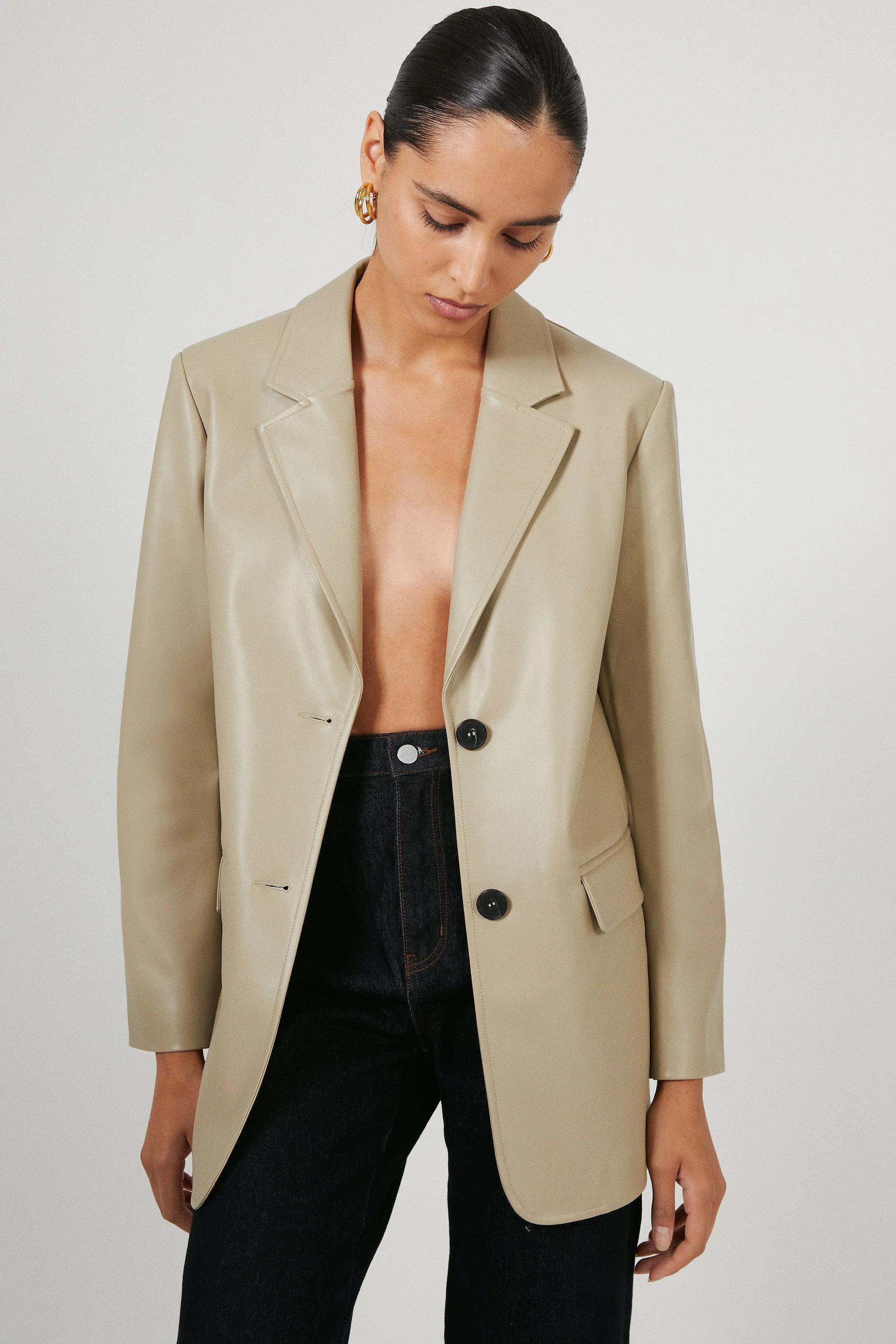 Single Breasted Modern Faux Leather Blazer | Warehouse UK & IE