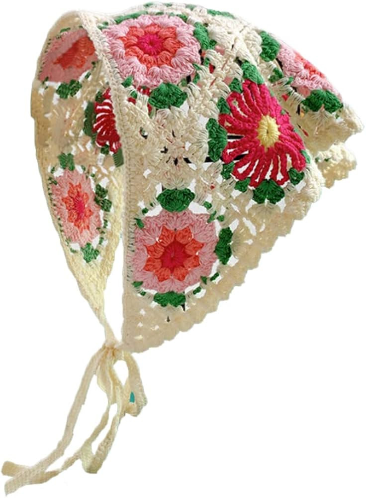Solyinne Women's Crochet Head Kerchief Knitted Hair Scarf Headwrap for Women Girls Floral Fruits ... | Amazon (US)
