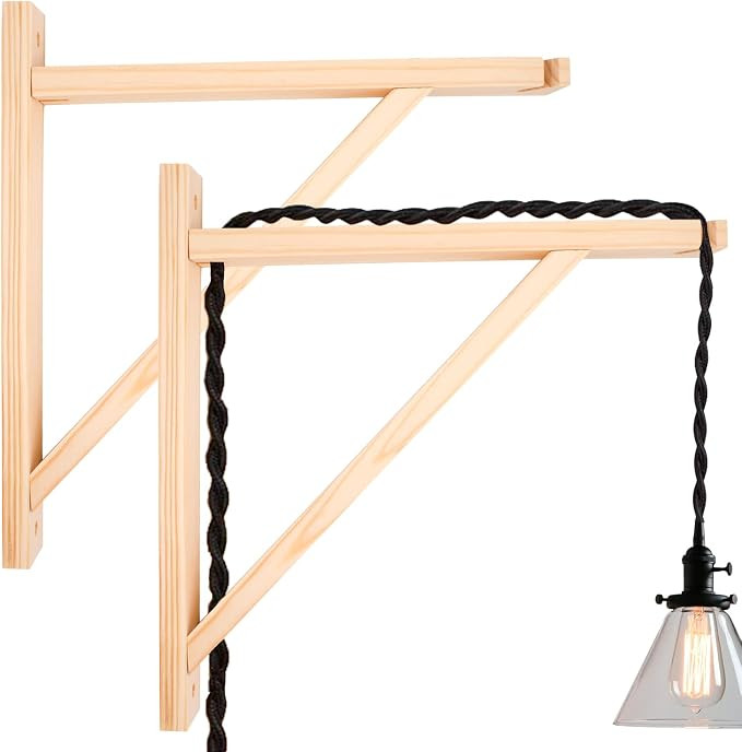 2 Pack Wall Mount Natural Wood Bracket Solid Bracket Shelf Supports Kits for Sconces Pendant Ligh... | Amazon (US)
