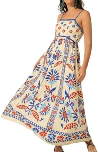 Women Cami Maxi Dress, Women's Summer Spaghetti Strap Cami Midi Floral Dress, Long Flowy Summer B... | Amazon (US)