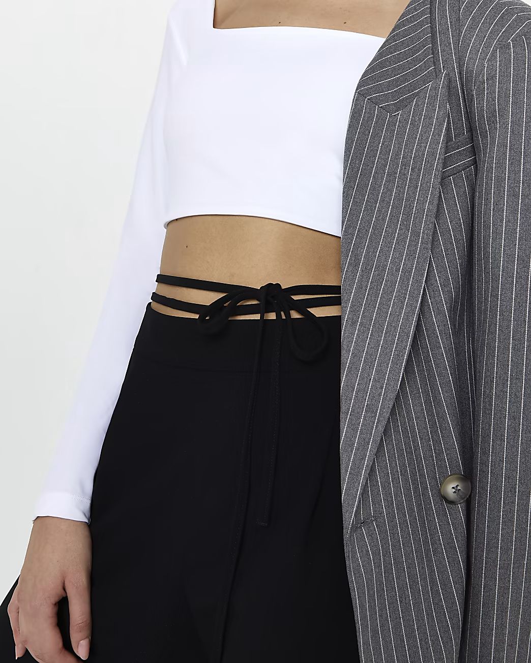 Black tie waist wide leg trousers | River Island (UK & IE)