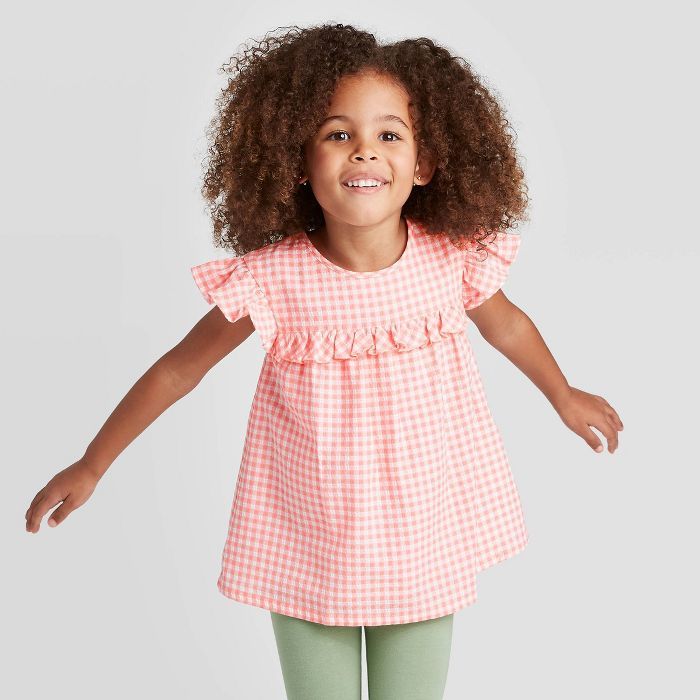 Toddler Girls' 2pc Gingham Top & Flower Knee Leggings - Cat & Jack™ Coral/Green | Target