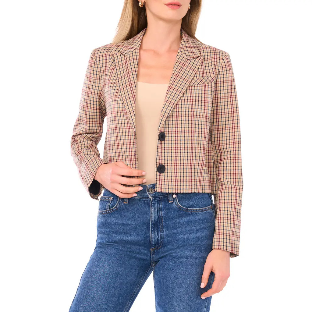 1.STATE Tailored Crop Blazer in Beige/Rich Black/Burgundy at Nordstrom Rack, Size 10 | Nordstrom Rack