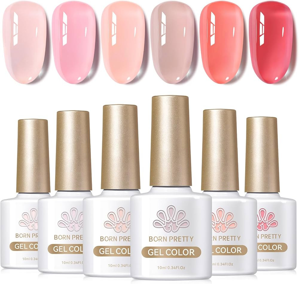 Born Pretty Jelly Gel Nail Polish Set Sheer Jelly Nude Pink Gel Polish Crystal Transparent Gel Po... | Amazon (US)