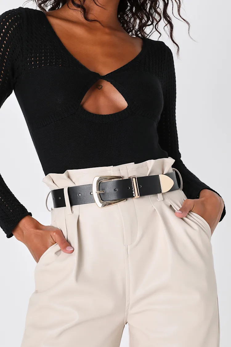 Bring Out the Best Black Oversized Buckle Belt | Lulus (US)