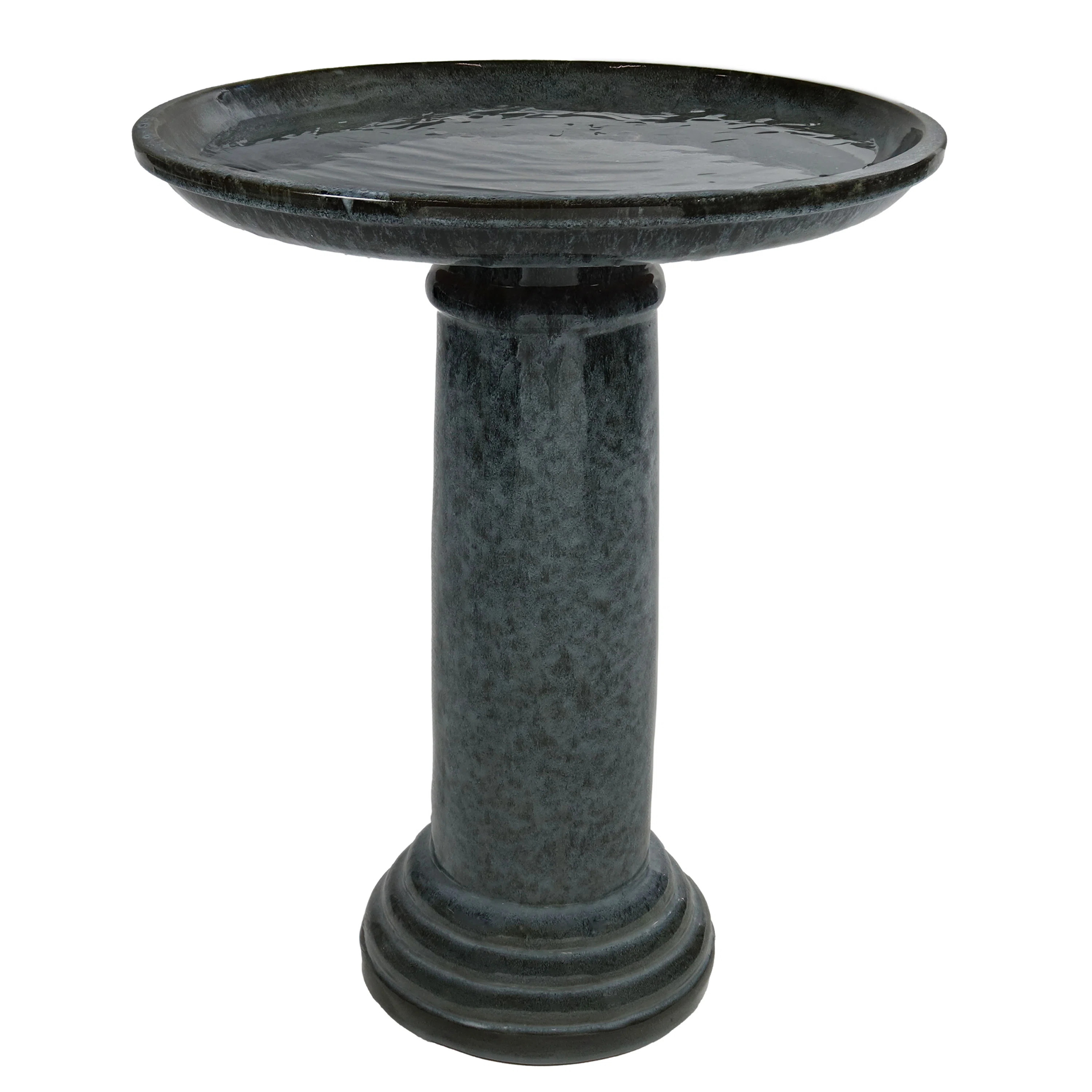 Asua Freestanding Ceramic Outdoor Bird Bath, UV-Resistant Black Mist Finish | Wayfair North America