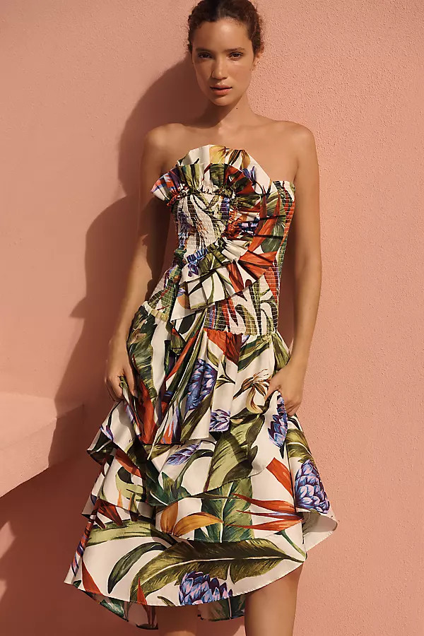 Farm Rio Florart Strapless Midi Dress | Anthropologie (US)
