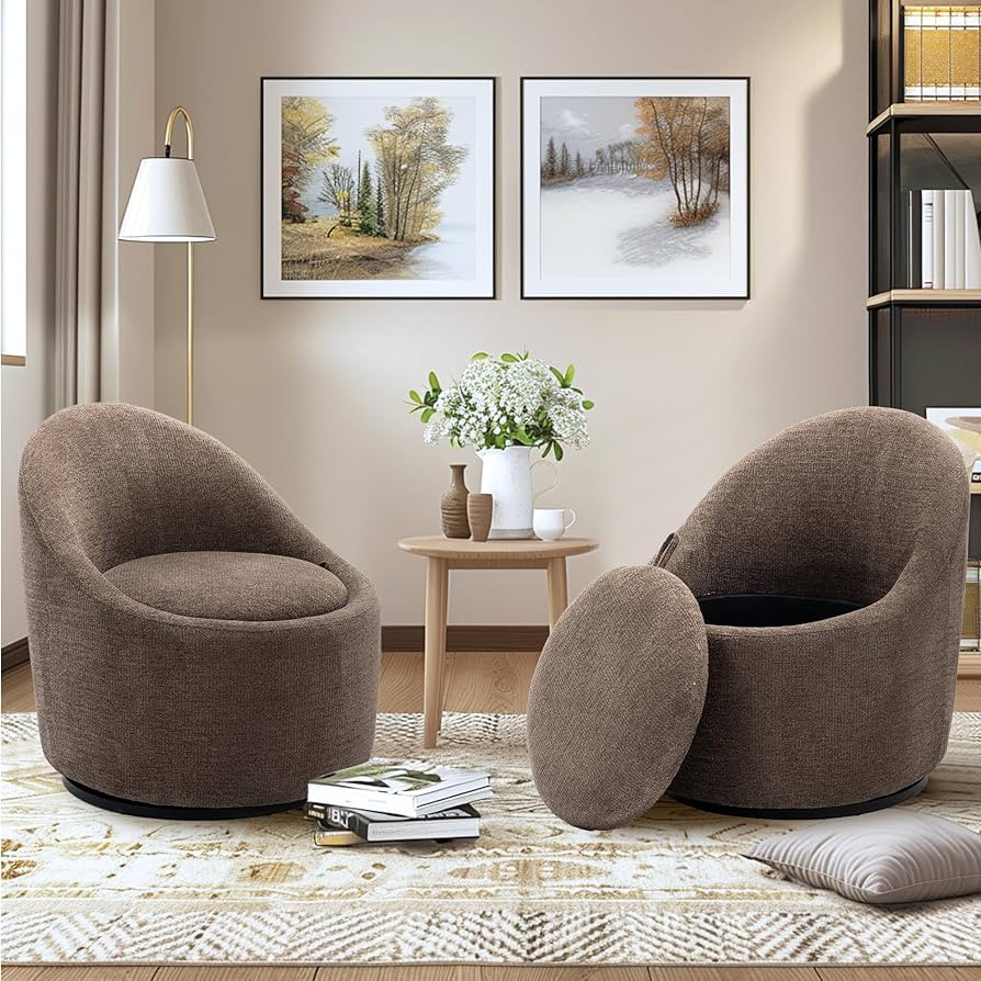 COLAMY 360° Swivel Accent Chair Set of 2, Upholstered Chenille Fabric Leisure Modern Armchair wi... | Amazon (US)