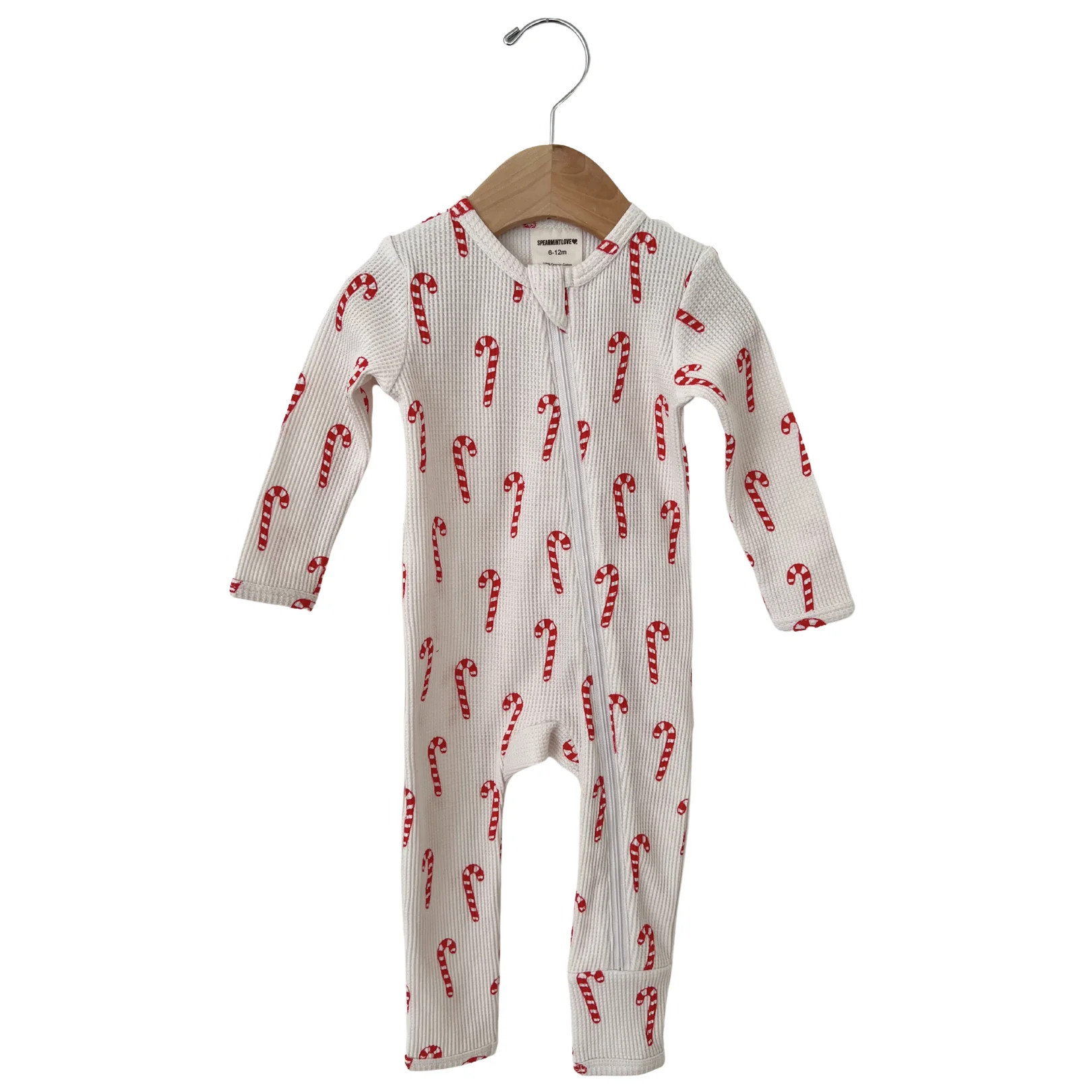 Organic Waffle Basic Zip Romper, Candy Cane | SpearmintLOVE