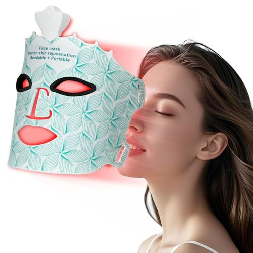 SUERBEATY Red Light Mask for Face, 7 Colors Red Light Mask, Cordless, Soft Flexible, Portable & Lightweight for Home & Travel, Rechargeable Facial Masks for Mom Sister Girlfriend Wife (Green) | Amazon (US)