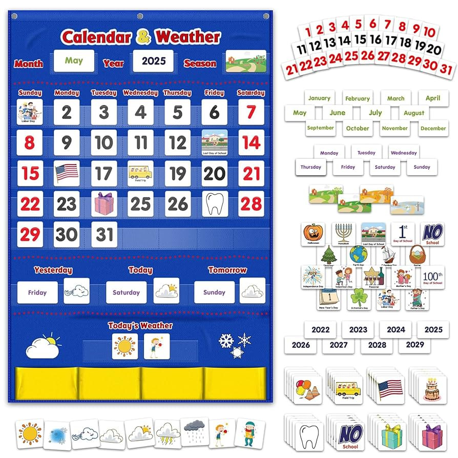 Godery Calendar and Weather Pocket Chart, Classroom Organized Chart, 149 Pieces | Amazon (US)