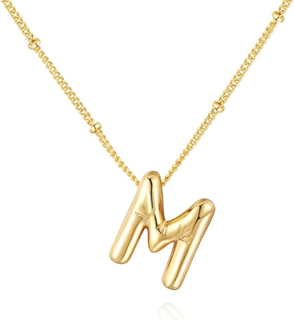 Bubble Letter Necklace Balloon Initial Necklaces for Women Dainty Alphabet Pendant 14K Gold Plate... | Amazon (US)