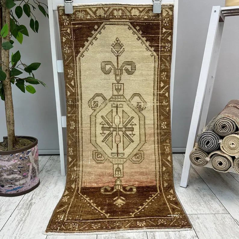 Brown Bathroom Rug, 1x3 Small Area Rug, Vintage Kitchen Rug, Small Wool Rug, Vintage Rug, Small F... | Etsy (US)