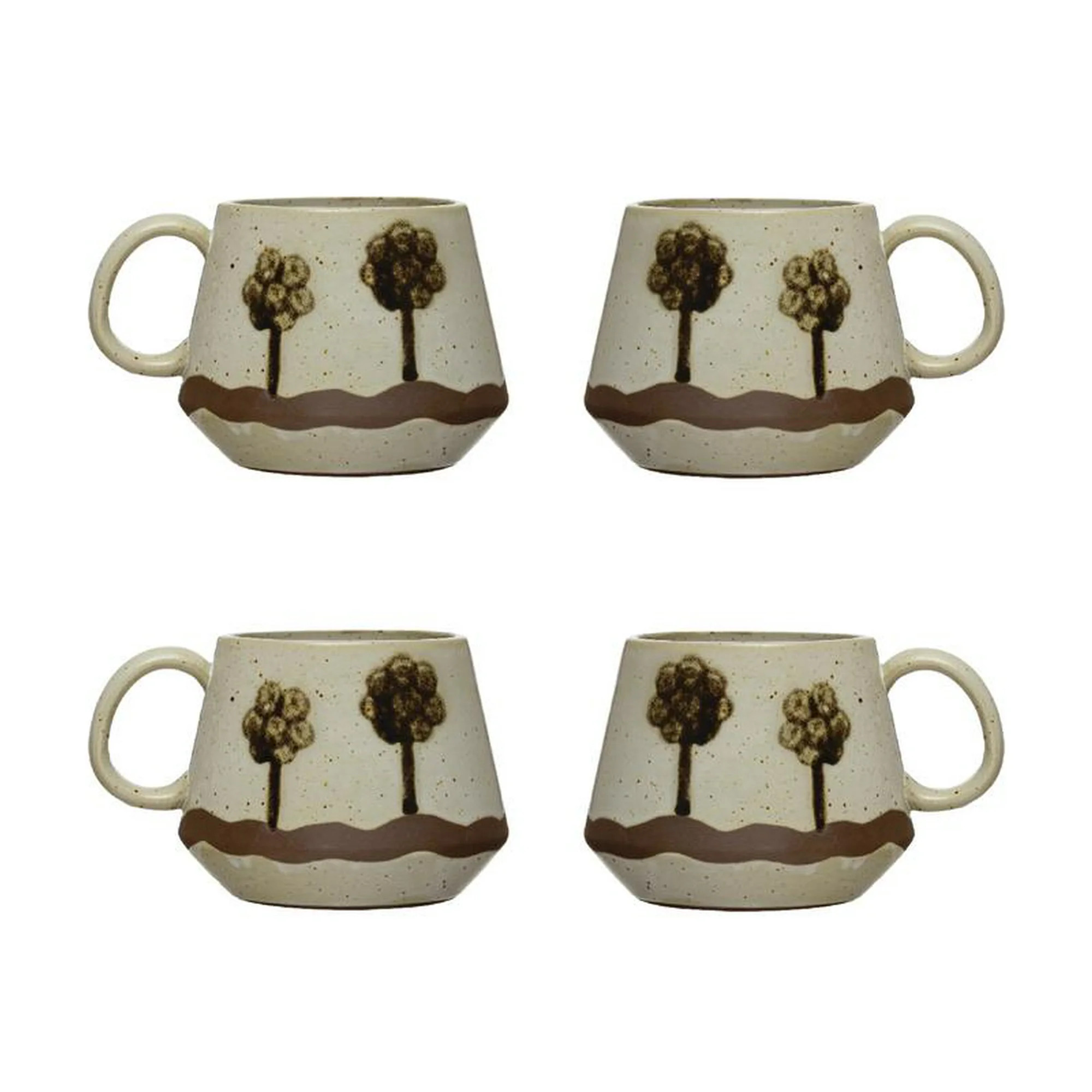 Creative Co-Op Stoneware Mug with Painted Trees, Set of 4, Multicolor | Walmart (US)