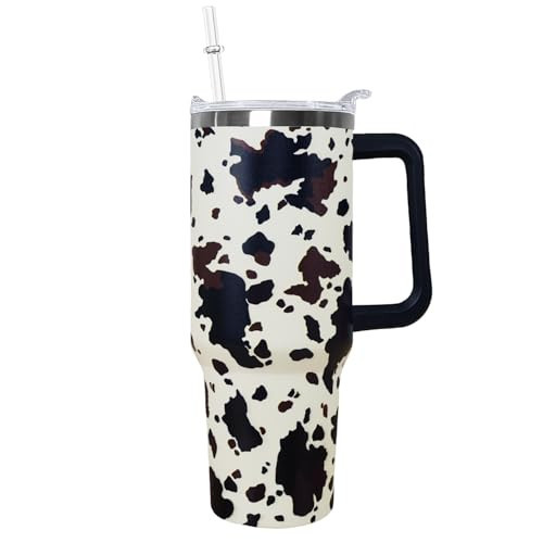 Ceovfoi 40 Oz Cow Print Tumbler With Handle,Cow Print Coffee Travel Mug Cup Water Bottle,Cow Print Decor,Cow Print Gifts for Women | Amazon (US)