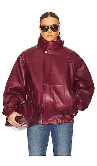Helsa The Oversized Leather Bomber in Burgundy. - size S | Revolve Clothing (Global)