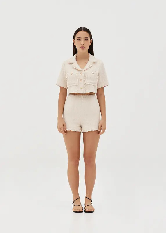 Lannie Tweed Fringe Hem Shorts | Love, Bonito USA