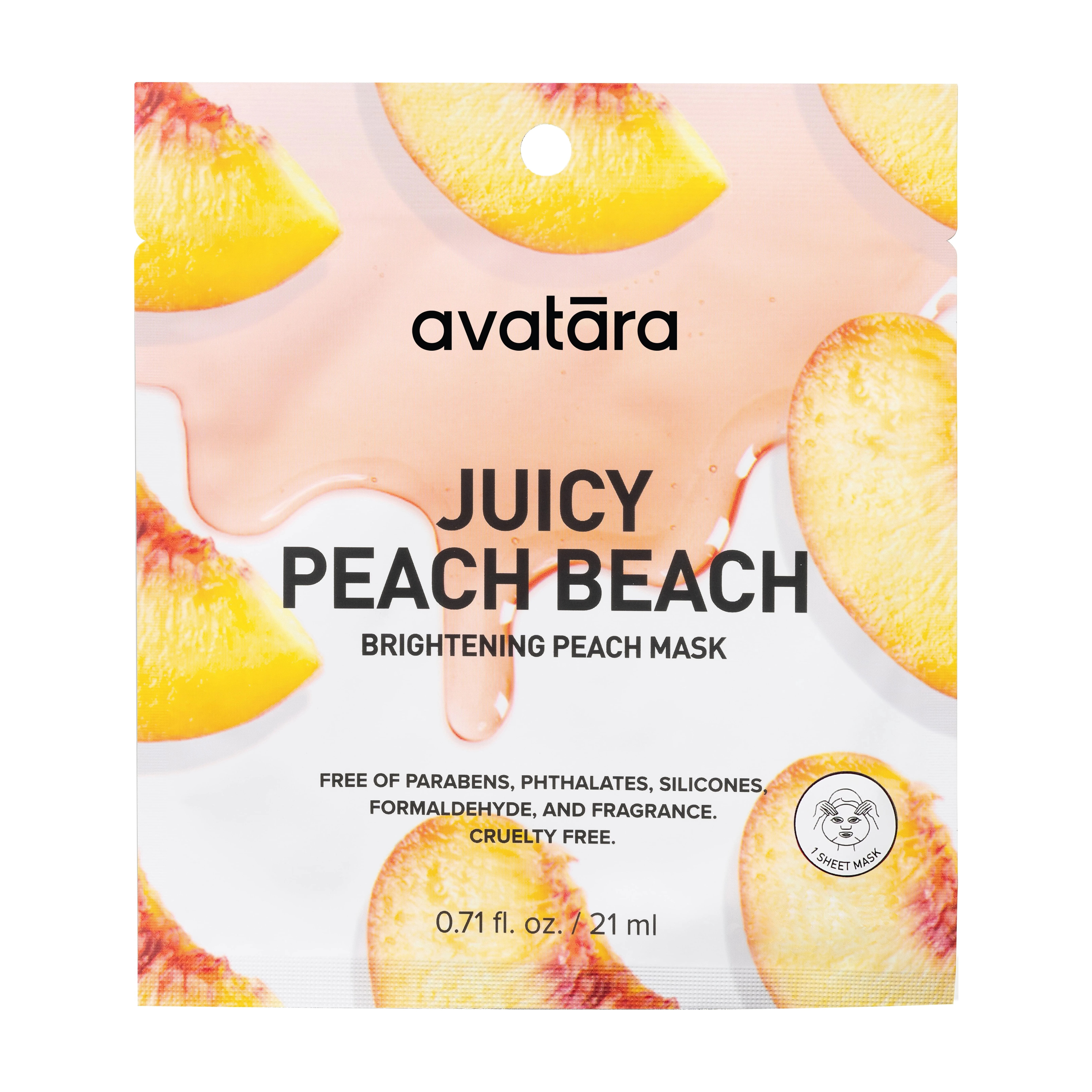 Avatara Juicy Peach Beach Brightening Peach Face Mask for All Skin Types, 1 Sheet Mask | Walmart (US)