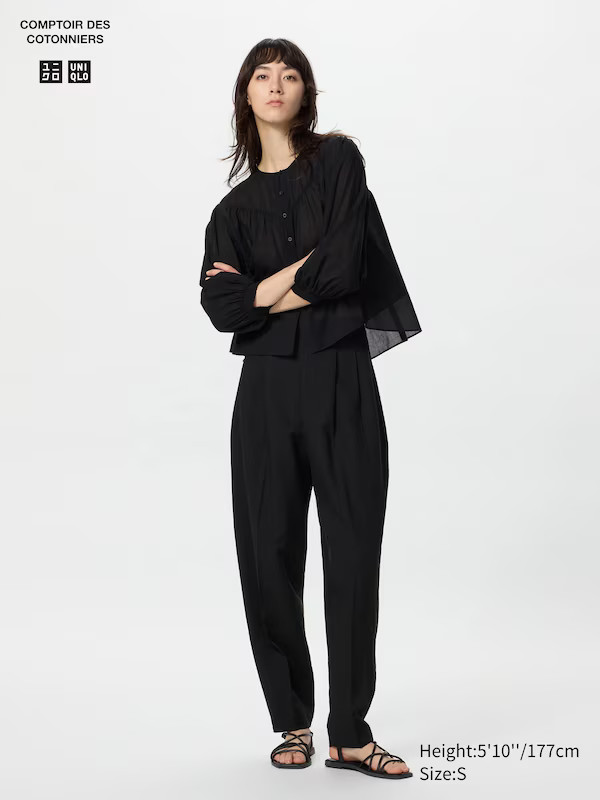 Linen Blend Barrel Leg Trousers (Longer) | UNIQLO (UK)