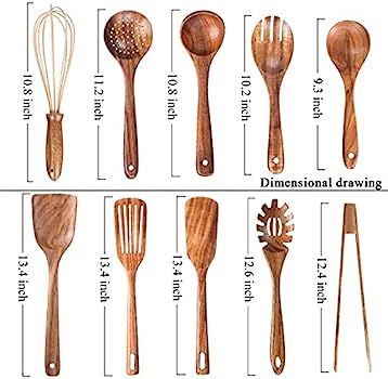 10 Pack Wooden Utensils for Cooking, Wood Utensil Set for Kitchen, Teak Wooden Spoon for Cooking,... | Amazon (US)