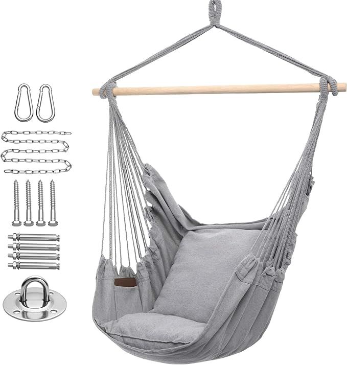 Y- STOP Hammock Chair Hanging Rope Swing, Max 320 Lbs, 2 Seat Cushions Included, Quality Cotton W... | Amazon (US)