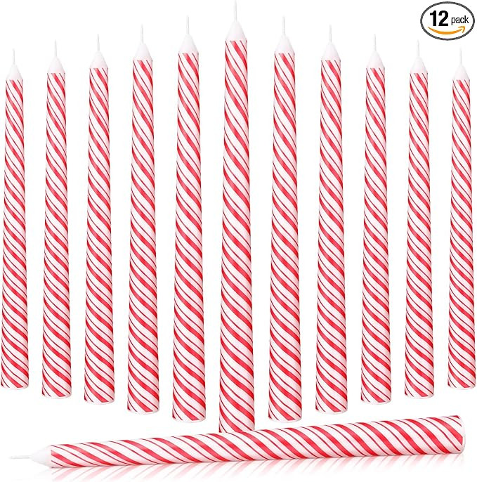 12 Pcs Christmas Taper Candles 10 Inch Tall Red and White Stripes Candles Long Burning Candles Ch... | Amazon (US)