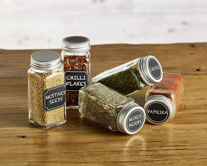 Aozita 24 Pcs Glass Spice Jars/Bottles - 4oz Empty Square Spice Containers with 810 Spice Labels ... | Amazon (US)