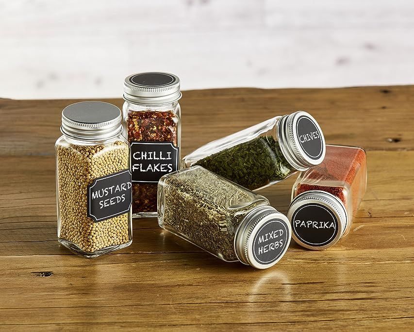 Aozita 24 Pcs Glass Spice Jars/Bottles - 4oz Empty Square Spice Containers with 810 Spice Labels ... | Amazon (US)