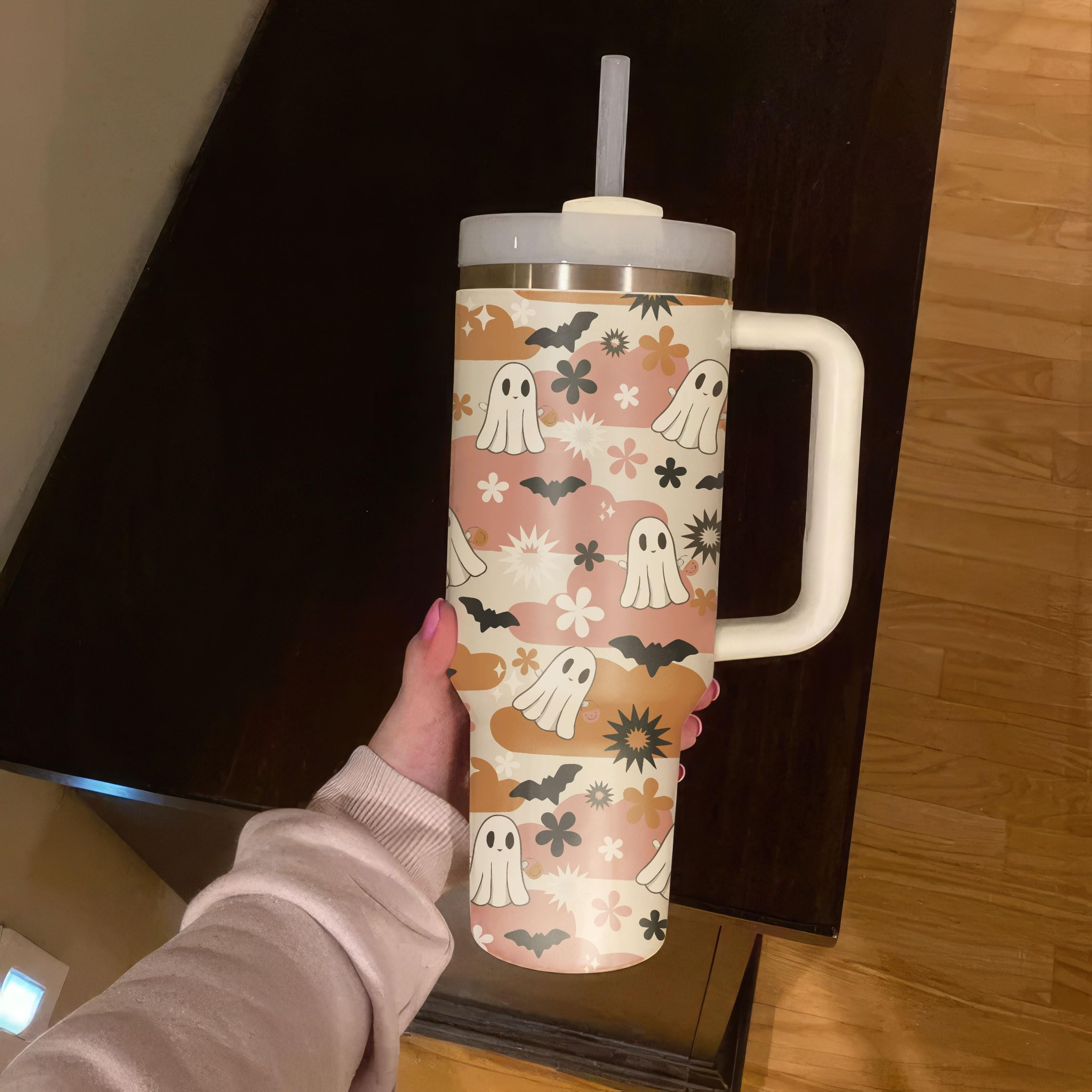 Boo pattern 40oz Tumbler With Handle, 40oz Travel Mug, Insulated Stainless Steel Tumbler, Maintai... | Amazon (US)