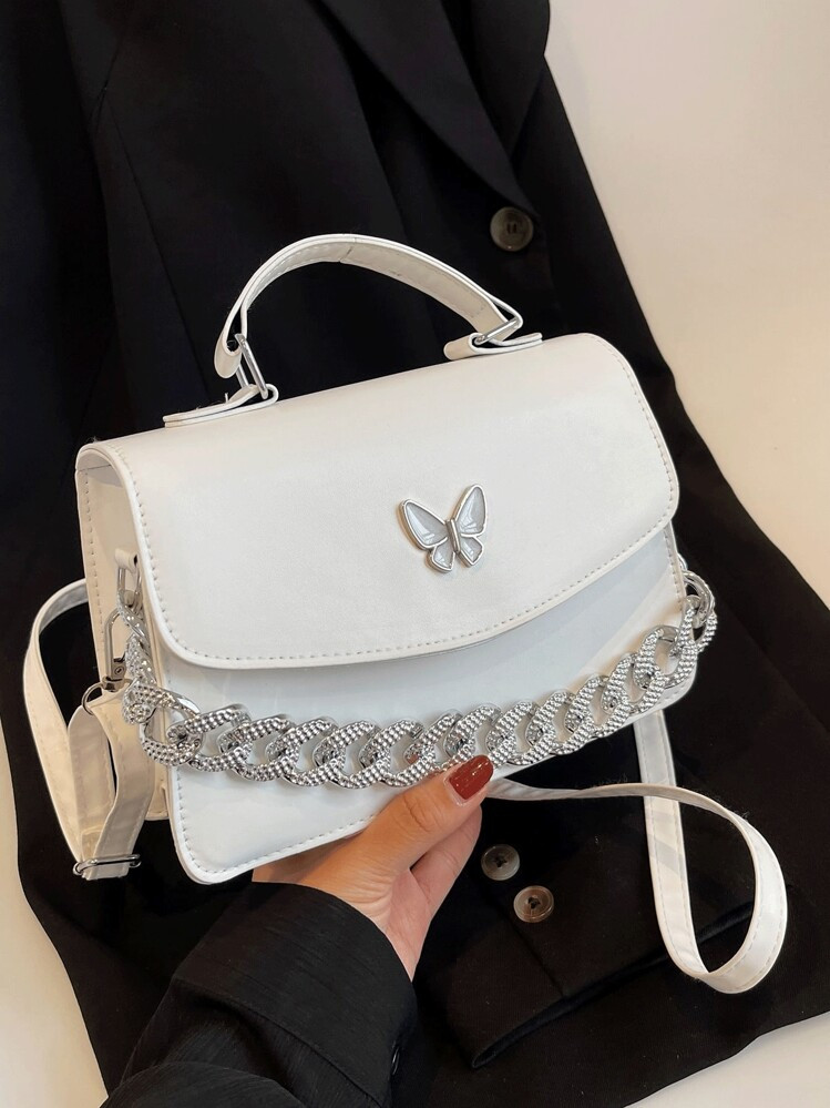 Minimalist Solid Color Handbag With Bowknot Design And Thick Chain Strap Valentines | SHEIN