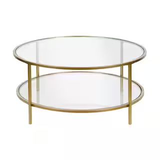 Meyer&Cross Orwell 36 in. Brass Medium Round Glass Coffee Table with Glass Shelf CT0200 | The Home Depot