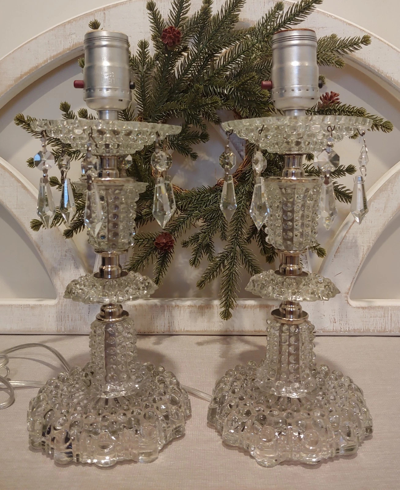 Pair of Vintage Art Deco Clear Glass Hobnail Style Tabletop Lamps *Restored* | eBay US