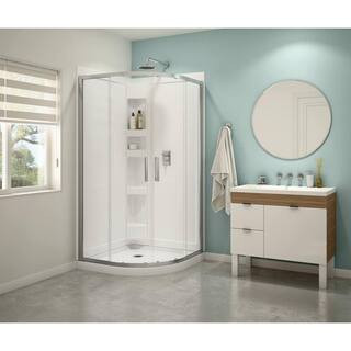 Sakura 38 in. x 71.5 in. Semi-Frameless Shower Door in Clear Chrome with 38 in. x 38 in. Base in White | The Home Depot