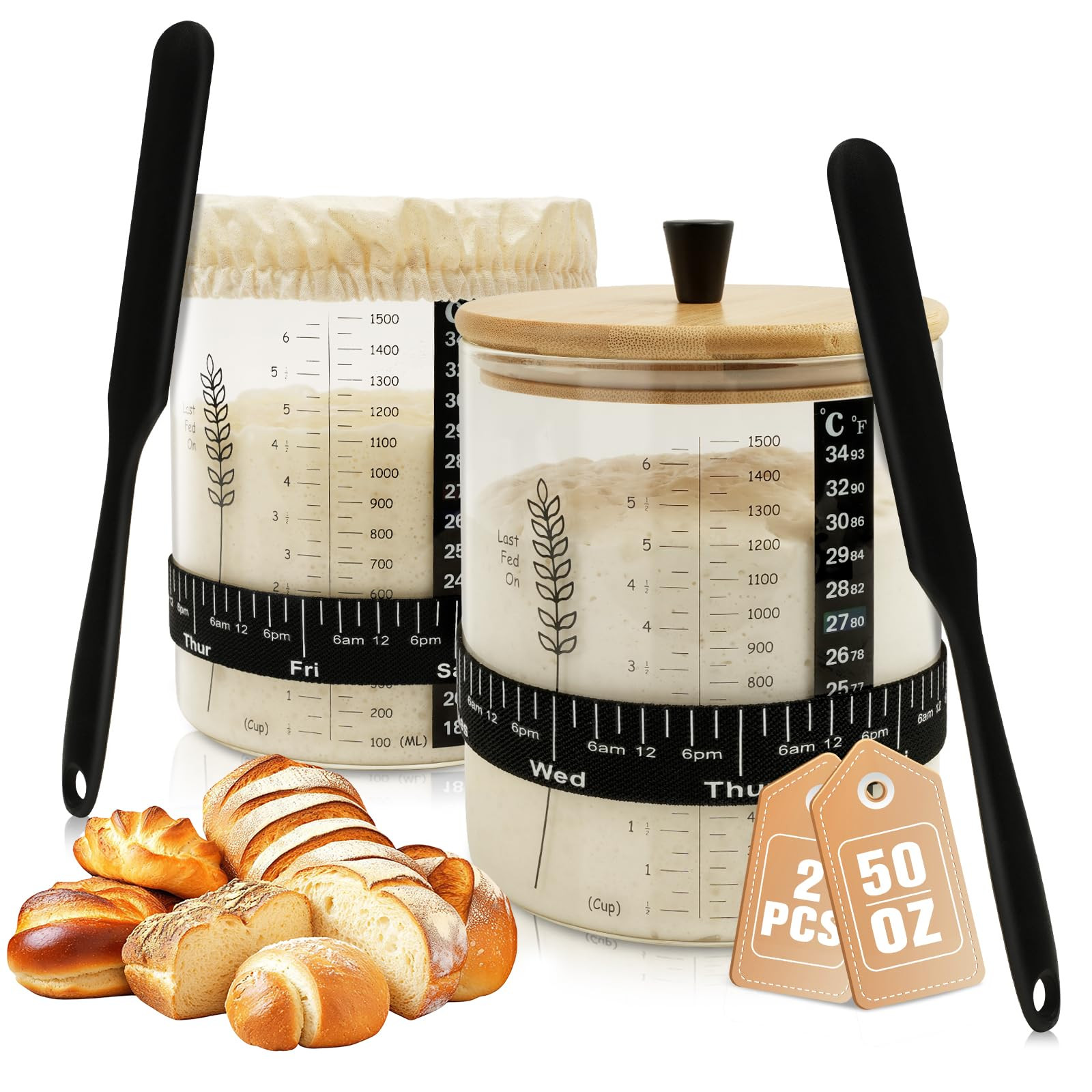 50oz Sourdough Starter Jar Kit, Wide Mouth Sourdough Starter Container for Perfect Sour Dough Bre... | Amazon (US)