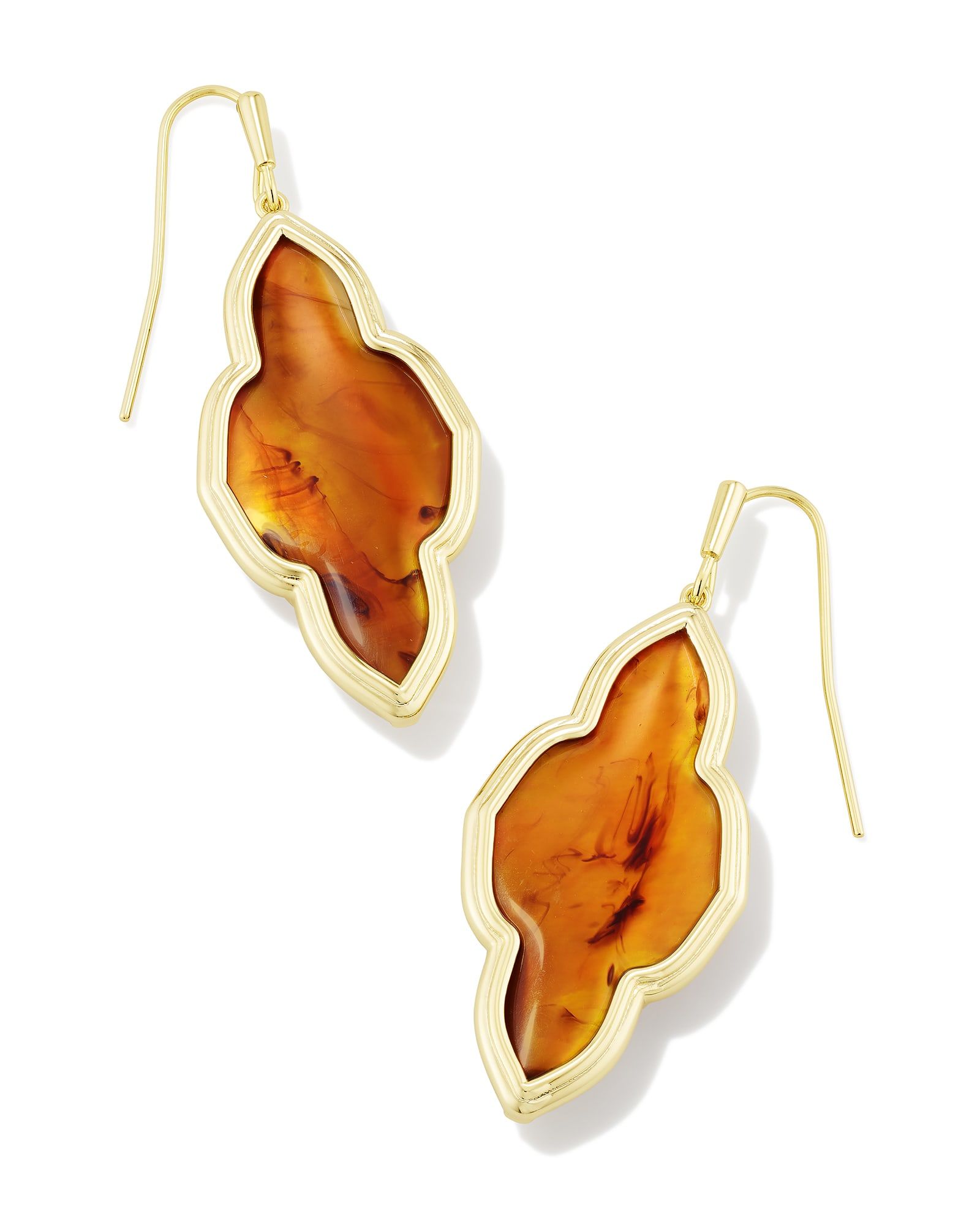 Framed Abbie Gold Drop Earrings in Marbled Amber Illusion | Kendra Scott