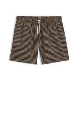 BOSS Logo-label swim shorts with stripe - Khaki Men's Swim Shorts size XXL | Hugo Boss (US)